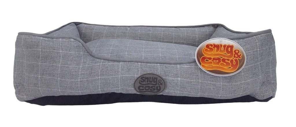Snug & Cosy Grey Square Check Dog Bed