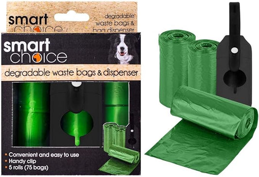 Smart Choice degradable dog poop bags and dispenser 5 pack